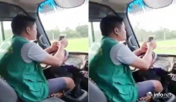 Tài xế xe bus vừa lái xe vừa sử dụng điện thoại gây phẫn nộ 