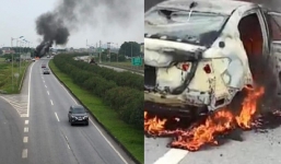 Hành khách châm lửa hút thuốc, xế hộp hạng sang bốc cháy ngùn ngụt trên cao tốc Hà Nội - Thái Nguyên 