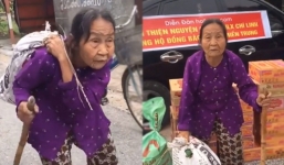 Cụ bà 80 tuổi còng lưng xách quần áo, mì tôm đi ủng hộ miền Trung làm dân mạng rưng rưng