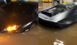 'Siêu trâu' Lamborghini ngập nước, tràn cả vào khoang lái: Dân mạng 'buốt ruột' vì 28 tỷ đồng biến thành khối sắt vụn