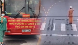 Xúc động hình ảnh chiến sĩ CSGT giơ tay chào đoàn xe chở cán bộ y tế Quảng Ninh chi viện cho Bắc Giang