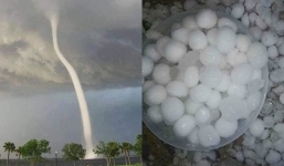 Mưa đá hiếm gặp trút xuống TP.HCM và vòi rồng cao hàng trăm mét xuất hiện ở Bến Tre