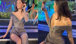Mai Phương Thúy diện đầm khoét sâu, suýt lộ vòng 1 trên sóng truyền hình
