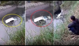 Nữ học viên đổ dốc, cho cả thầy và xe xuống mương