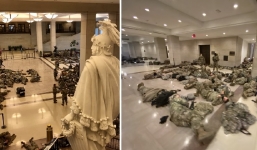 Cảnh tượng chưa từng thấy: Hàng trăm vệ binh quốc gia nằm ngủ la liệt trên sàn điện Capitol