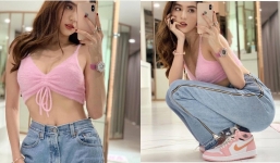 Ngọc Trinh xuống phố 'cực khét' với áo croptop dây rút mix cùng quần ống rộng