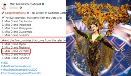 Trang phục dân tộc 'Lá ngọc cành vàng' của Ngọc Thảo lọt Top 10 Best National Costume tại Miss Grand 2020