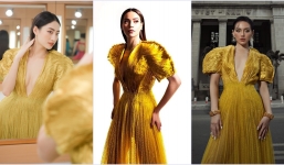 Cùng diện chung một mẫu váy nhưng Hà Hồ lấn át cả Khánh Linh và Lương Thùy Linh với pha pose dáng ấn tượng