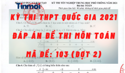 Đáp án đề thi môn Toán mã đề 103 kỳ thi THPT quốc gia 2021 đợt 2