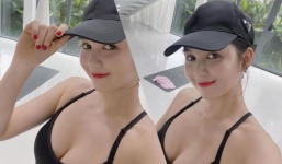 Ngọc Trinh diện áo hai dây tập tành tại nhà, vòng 1 đẫy đã trở lại hút mắt dân tình