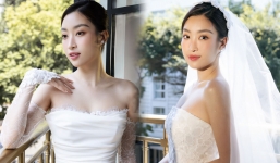 Cận nhan sắc của Hoa hậu Đỗ Mỹ Linh trong 2 chiếc váy cưới lộng lẫy