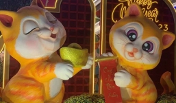 Linh vật mèo Quý Mão 2023 nhiều sắc thái ở Nha Trang