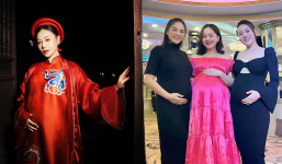 Phương Oanh bế bầu dự tiệc cuối năm, nhan sắc thế nào khi chung khung hình với Thu Quỳnh - Lan Phương?
