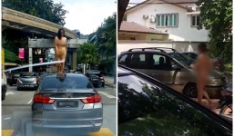 Cô gái không một mảnh vải che thân đứng nhảy múa trên nóc ô tô khiến người xung quanh sốc nặng