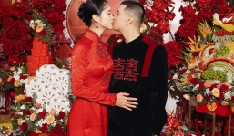 Cận cảnh đám hỏi của Cường Seven và Vũ Ngọc Anh: Cô dâu chú rể khoá môi ngọt ngào