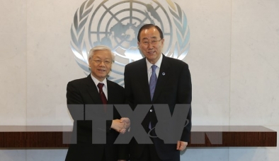 Tổng Bí thư trao đổi về vấn đề ở Biển Đông với Tổng thư ký LHQ