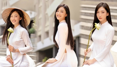Juky San khoe vẻ đẹp ngọt ngào tựa nàng thơ với áo dài trắng