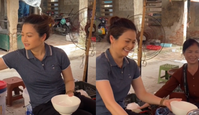 Kiều Anh trong vai Phương 'Gia đình mình vui bất thình lình' bán bún chả ở chợ quê thu hút triệu lượt xem