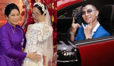 Vũ Ngọc Anh khóc sướt mướt trước khi về nhà chồng, được Cường Seven rước dâu bằng xe mui trần