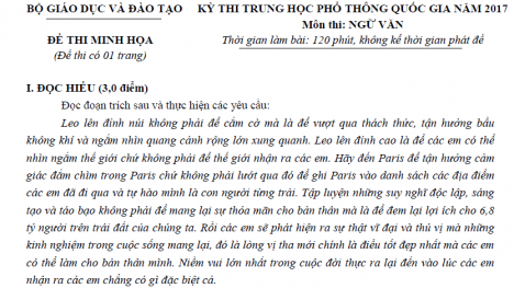 Bộ GD-ĐT công bố đề thi minh họa môn Văn thi THPT quốc gia 2017