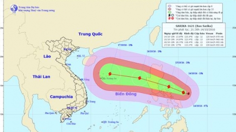 Bão Sarika tăng lên cấp 14 tiến sát Biển Đông