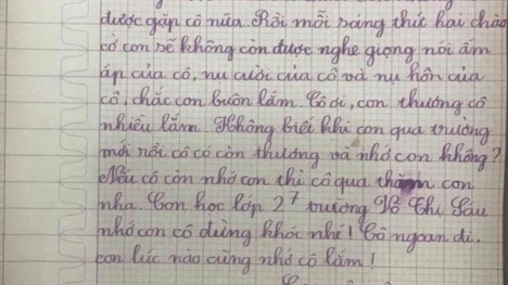 'Tâm thư' học sinh lớp 2 gửi cô hiệu trưởng phải 'ngoan', 'đừng khóc' gây sốt