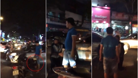 Va chạm giao thông, nam thanh niên lái xe máy bị tài xế ôtô bắt quỳ gối xin lỗi