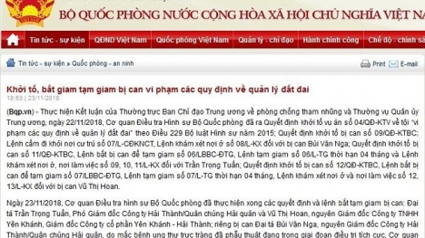 Bắt tạm giam 2 Đại tá quân đội vì vi phạm về quản lý đất đai