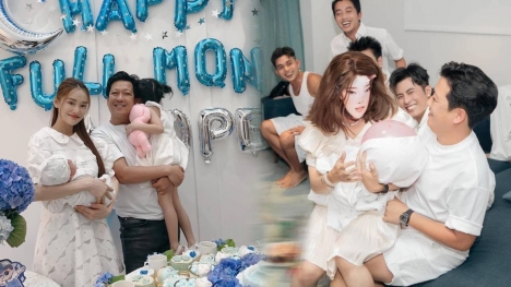 Mừng đầy tháng quý tử, Nhã Phương không quên 'kể tội' Trường Giang