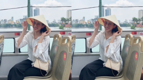 Hoa hậu Đỗ Hà hoá cô thôn nữ dịu dàng khi trải nghiệm xe bus 2 tầng dạo phố Hà Nội