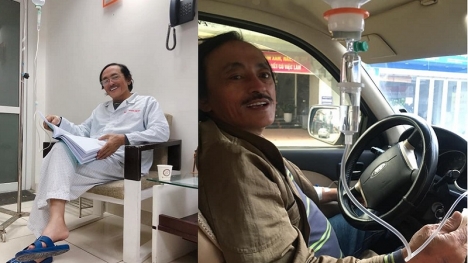 NS Giang Còi gây hoang mang khi lái xe ra phố trong tình trạng tay cắm kim truyền