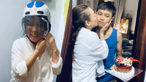 Phi Nhung đội mũ bảo hiểm tổ chức sinh nhật 18 tuổi cho Hồ Văn Cường