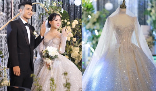 Lộ giá chiếc váy cưới lộng lẫy được 20 người thực hiện gấp rút của vợ cầu thủ Hà Đức Chinh