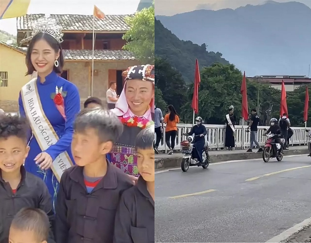 Hình ảnh nàng hậu và ê-kíp của mình xuất hiện trên đường, nhiều người lờ đi