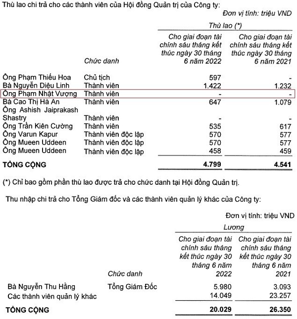 Nguồn: Báo cáo tài chính soát xét 6 tháng của Vinhomes Nguồn: Báo cáo tài chính soát xét 6 tháng của Vinhomes