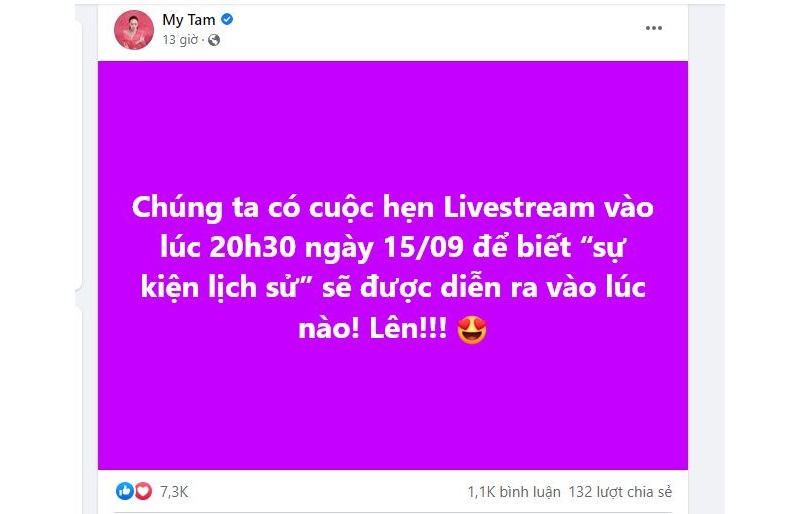 Mỹ Tâm thông báo tối nay có một livestream về 'sự kiện lịch sử'