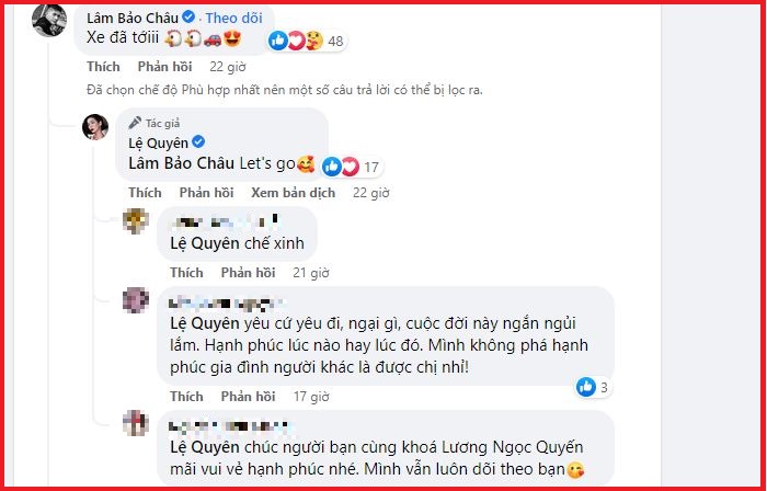 Lâm Bảo Châu phản hồi bài đăng của bạn gái Lâm Bảo Châu phản hồi bài đăng của bạn gái
