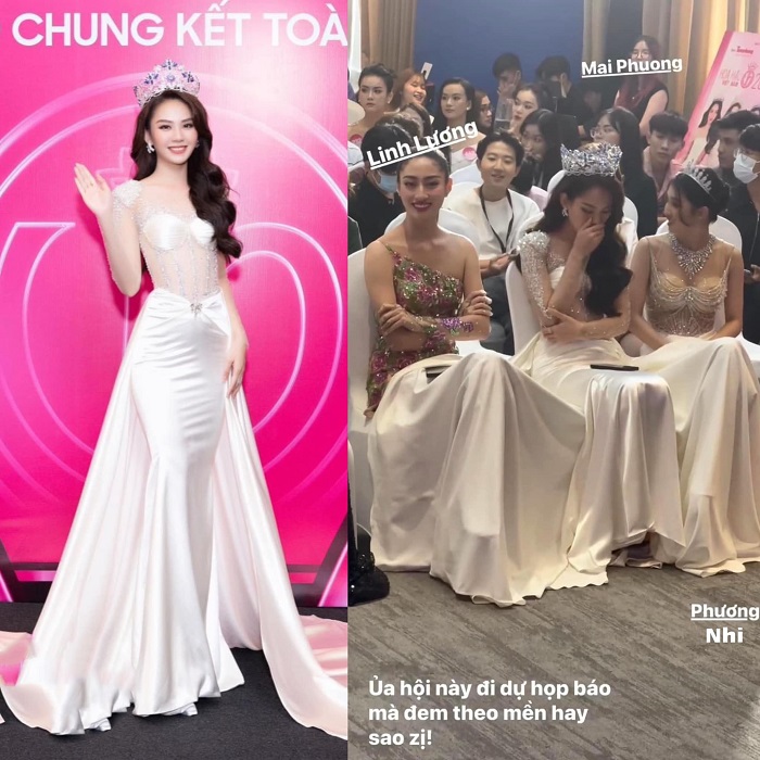 Lương Thùy Linh và Phương Nhi dùng chung váy Hoa hậu Mai Phương giữa sự kiện