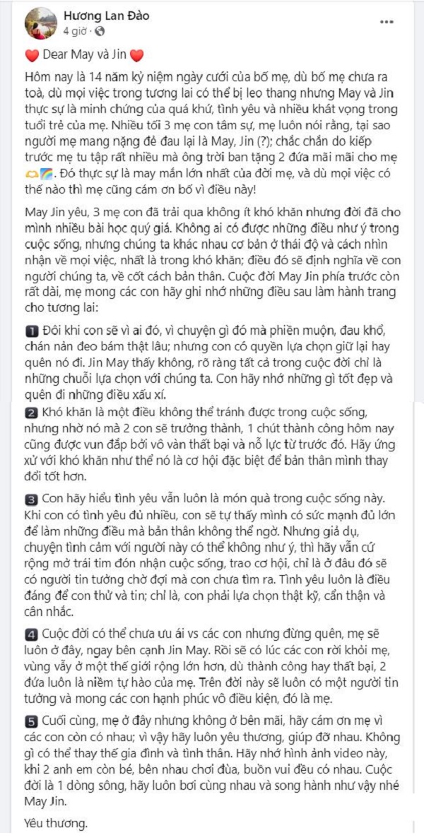Bà Đào Lan Hương bất ngờ gửi lời cảm ơn đến Shark Bình nhân kỷ niệm 14 năm ngày cưới - Ảnh 1 Bà Đào Lan Hương bất ngờ gửi lời cảm ơn đến Shark Bình nhân kỷ niệm 14 năm ngày cưới - Ảnh 1