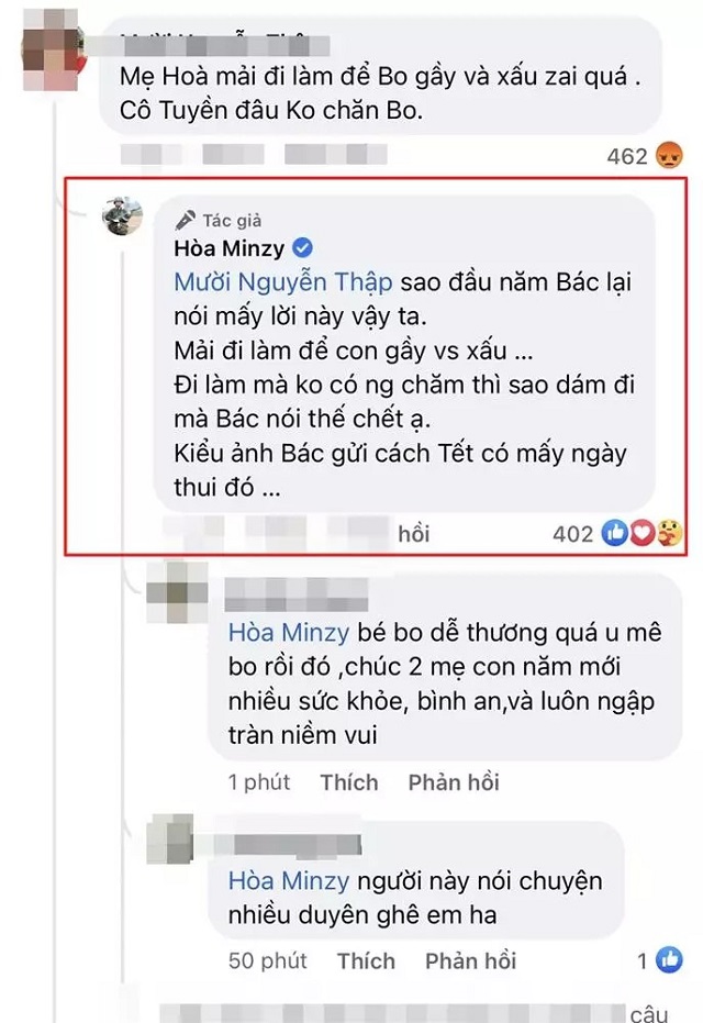 Hòa Minzy gắt khi con trai bị miệt thị ngoại hình Hòa Minzy gắt khi con trai bị miệt thị ngoại hình