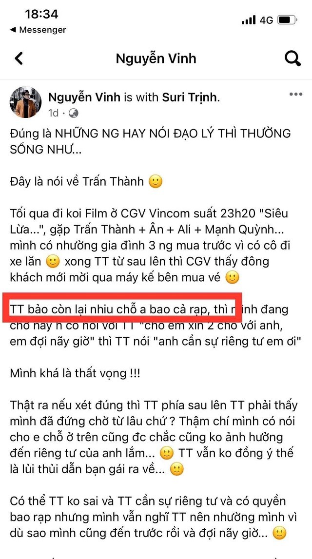Trấn Thành chia sẻ lại bài viết của tài khoản tố mình, chỉ ra điểm bất thường Trấn Thành chia sẻ lại bài viết của tài khoản tố mình, chỉ ra điểm bất thường