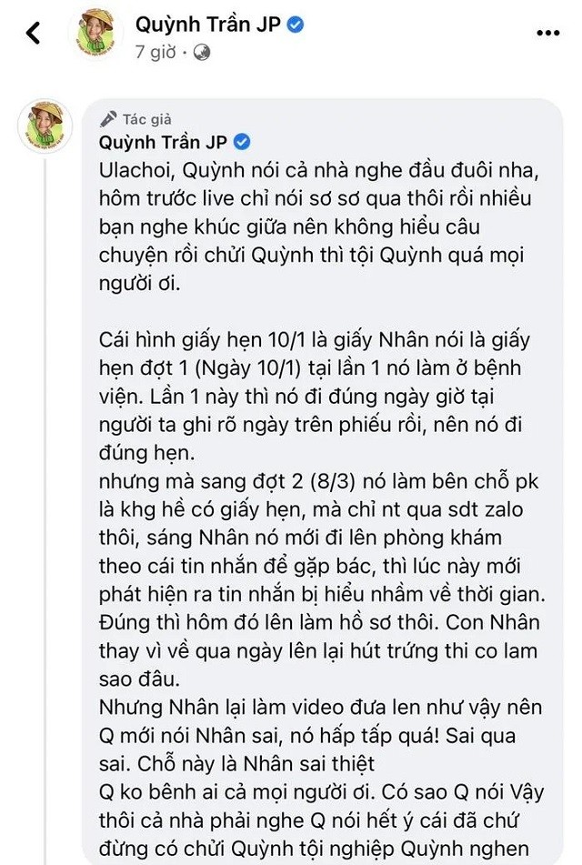 Quỳnh Trần JP 'quay xe' tuyên bố thẳng Bà Nhân Vlog 'sai quá sai' hậu bị CDM làm căng 3 Quỳnh Trần JP 'quay xe' tuyên bố thẳng Bà Nhân Vlog 'sai quá sai' hậu bị CDM làm căng 3