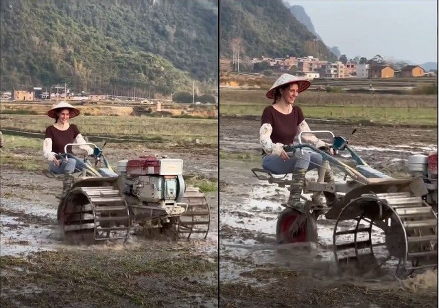 Video: Gái Tây lái máy cày 'củ nghệ', nhan sắc khiến cánh mày râu Việt Nam say như điếu đổ - Ảnh 1 Video: Gái Tây lái máy cày 'củ nghệ', nhan sắc khiến cánh mày râu Việt Nam say như điếu đổ - Ảnh 1