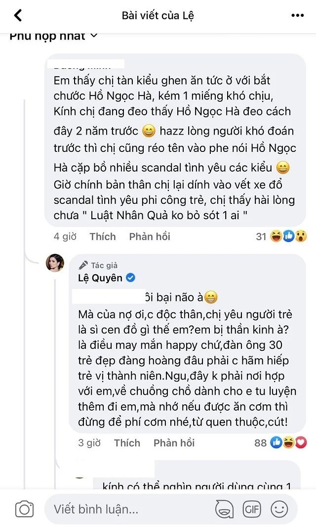 Phản ứng của Lệ Quyên như thế nào khi được fan khuyên bơ đi mà sống? 2 Phản ứng của Lệ Quyên như thế nào khi được fan khuyên bơ đi mà sống? 2