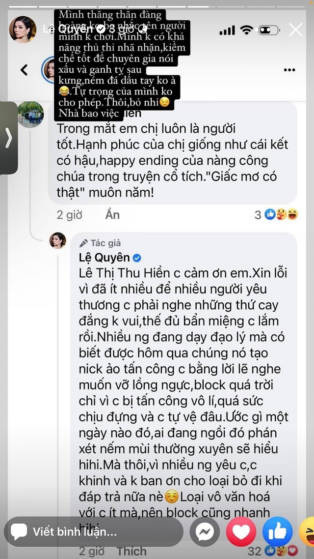 Phản ứng của Lệ Quyên như thế nào khi được fan khuyên bơ đi mà sống? 4 Phản ứng của Lệ Quyên như thế nào khi được fan khuyên bơ đi mà sống? 4