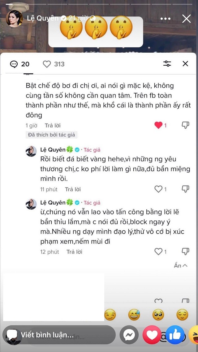 Phản ứng của Lệ Quyên như thế nào khi được fan khuyên bơ đi mà sống? 3 Phản ứng của Lệ Quyên như thế nào khi được fan khuyên bơ đi mà sống? 3