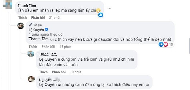 Phản ứng của Lệ Quyên khi một tài khoản nhận xét lép Phản ứng của Lệ Quyên khi một tài khoản nhận xét lép