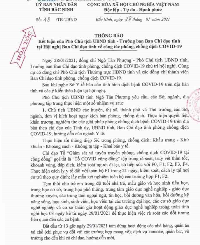 Tỉnh Bắc Ninh ra công văn cho học sinh nghỉ học. Ảnh internet Tỉnh Bắc Ninh ra công văn cho học sinh nghỉ học. Ảnh internet