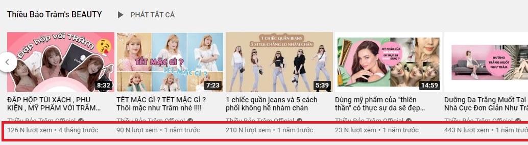 Trước khi ồn ào xảy ra, những MV của Thiều Bảo Trâm có lượng view khá lẹt đẹt. Ảnh chụp từ màn hình