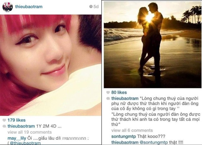 Chưa một lần lên tiếng thừa nhận chuyện tình cảm nhưng Thiều Bảo Trâm và Sơn Tùng liên tục lộ bằng chứng hẹn hò. Ảnh internet Chưa một lần lên tiếng thừa nhận chuyện tình cảm nhưng Thiều Bảo Trâm và Sơn Tùng liên tục lộ bằng chứng hẹn hò. Ảnh internet